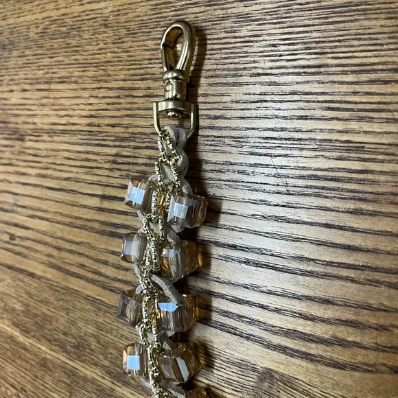 Embellished Acrylic Cube Bag Strap • Gold Chain & Woven Suede • Champagne Beads - Picture 4 of 5